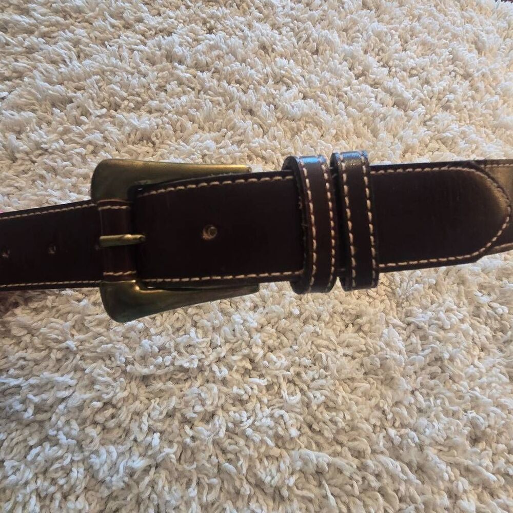 Dark Brown Leather Belt Contrast Stitch Small - Picture 6 of 7